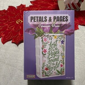 Petals & Pages Ceramic Vase by - White with Floral Design